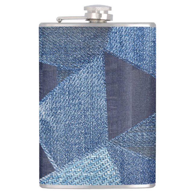 Denim Urban: Distressed Striped Patchwork. Flask (Front)