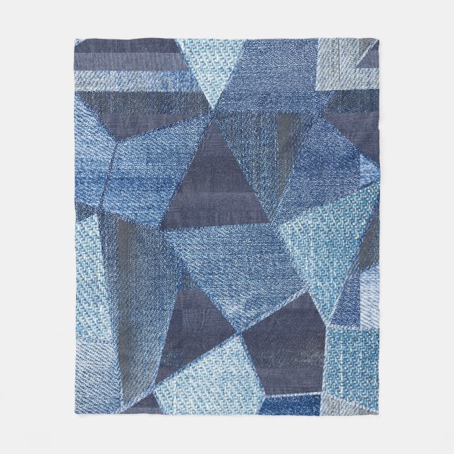 Denim Urban: Distressed Striped Patchwork. Fleece Blanket (Front)