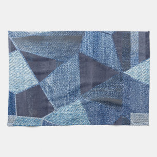 Denim Urban: Distressed Striped Patchwork. Kitchen Towel