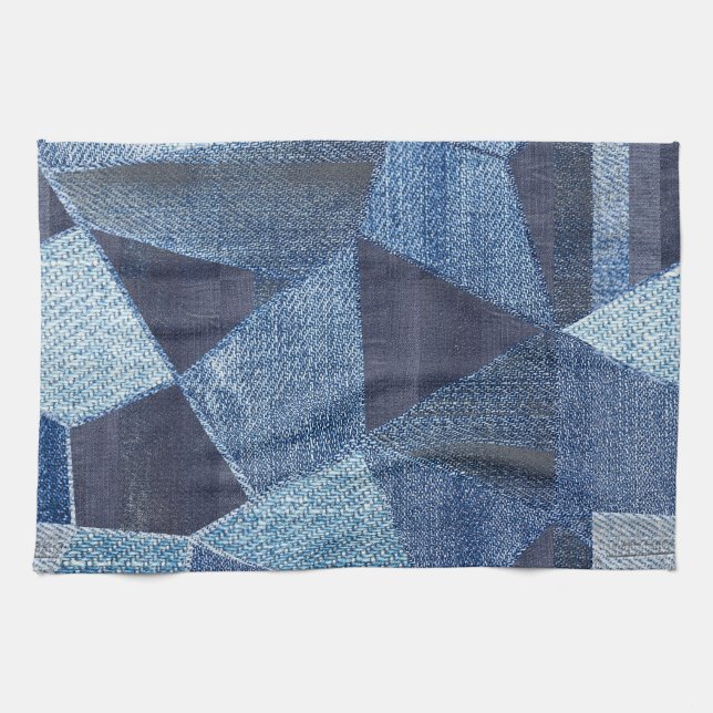 Denim Urban: Distressed Striped Patchwork. Kitchen Towel (Horizontal)