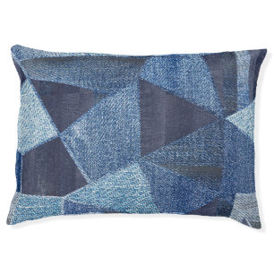 Denim Urban: Distressed Striped Patchwork. Pet Bed