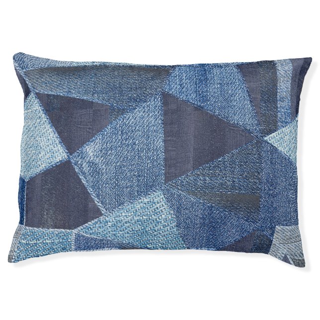 Denim Urban: Distressed Striped Patchwork. Pet Bed (Front)