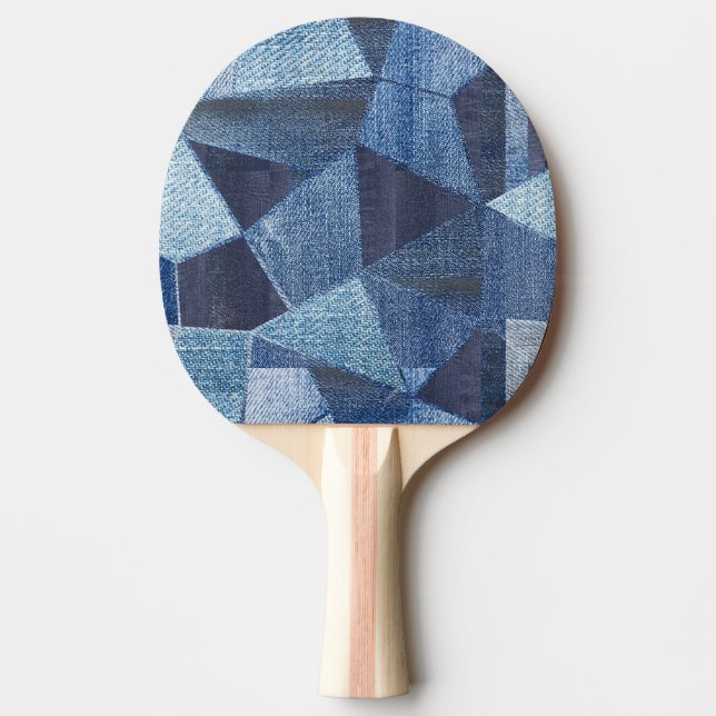 Denim Urban: Distressed Striped Patchwork. Ping Pong Paddle (Front)