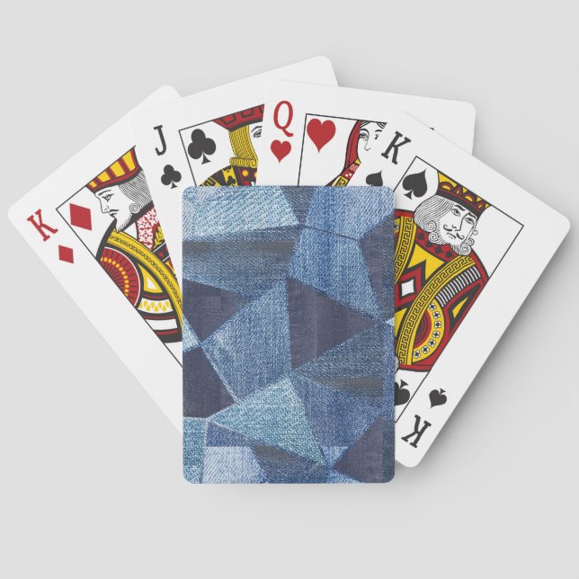 Denim Urban: Distressed Striped Patchwork. Poker Cards (Back)