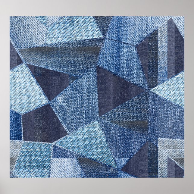 Denim Urban: Distressed Striped Patchwork. Poster (Front)