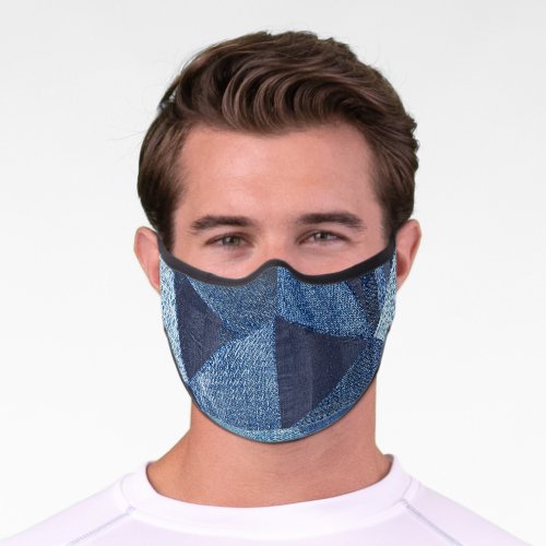 Denim Urban Distressed Striped Patchwork Premium Face Mask