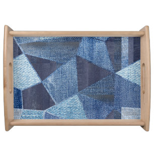 Denim Urban: Distressed Striped Patchwork. Serving Tray