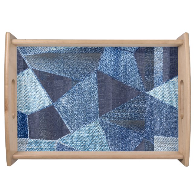 Denim Urban: Distressed Striped Patchwork. Serving Tray (Front)