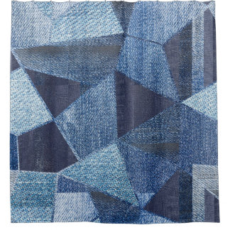 Denim Urban: Distressed Striped Patchwork. Shower Curtain