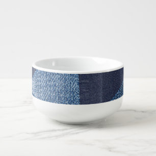 Denim Urban: Distressed Striped Patchwork. Soup Mug