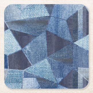 Denim Urban: Distressed Striped Patchwork. Square Paper Coaster