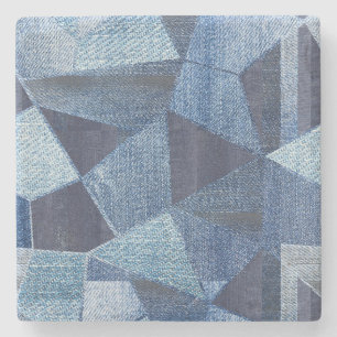 Denim Urban: Distressed Striped Patchwork. Stone Coaster