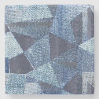 Denim Urban: Distressed Striped Patchwork. Stone Coaster