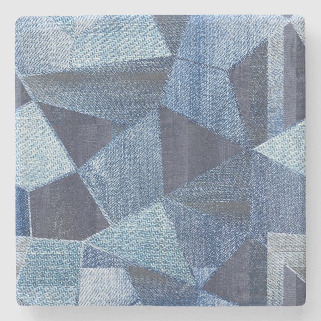 Denim Urban: Distressed Striped Patchwork. Stone Coaster (Front)