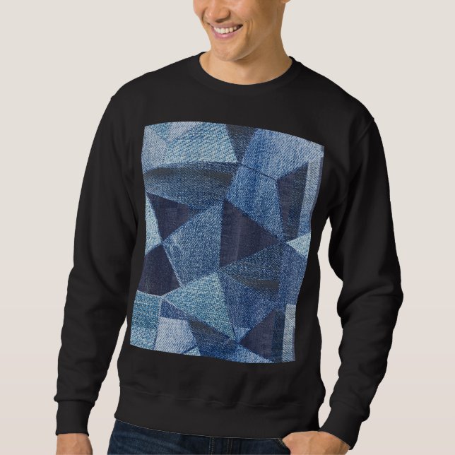 Denim Urban: Distressed Striped Patchwork. Sweatshirt (Front)