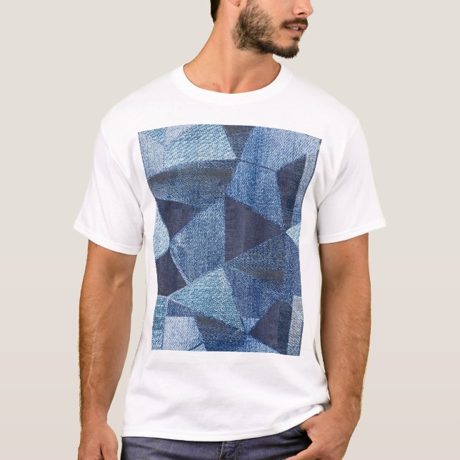 Denim Urban: Distressed Striped Patchwork. T-Shirt (Front)
