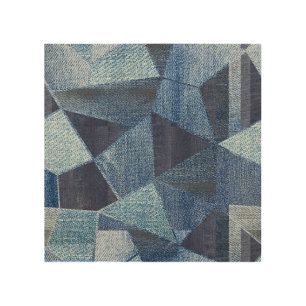 Denim Urban: Distressed Striped Patchwork. Wood Wall Art