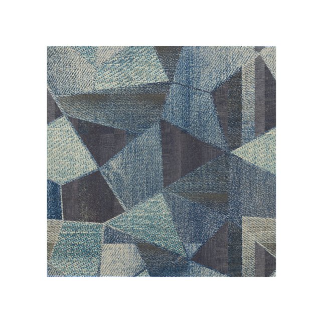 Denim Urban: Distressed Striped Patchwork. Wood Wall Art (Front)