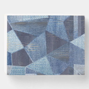 Denim Urban: Distressed Striped Patchwork. Wooden Box Sign