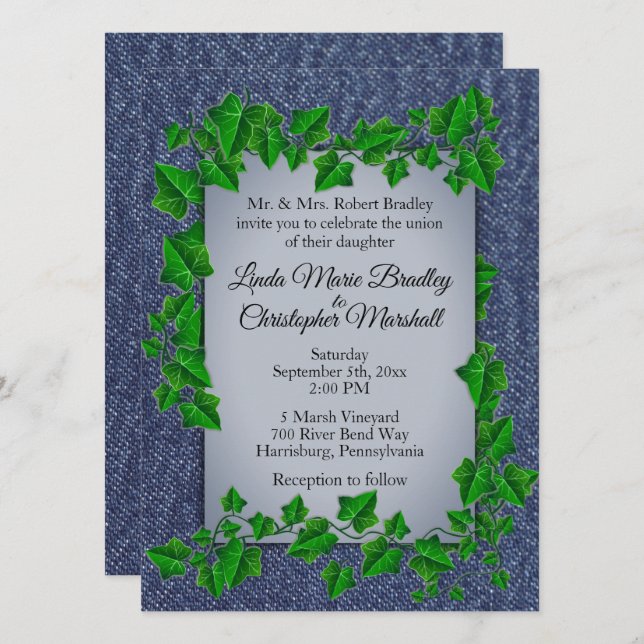 Denim Vines Wedding Invitation (Front/Back)