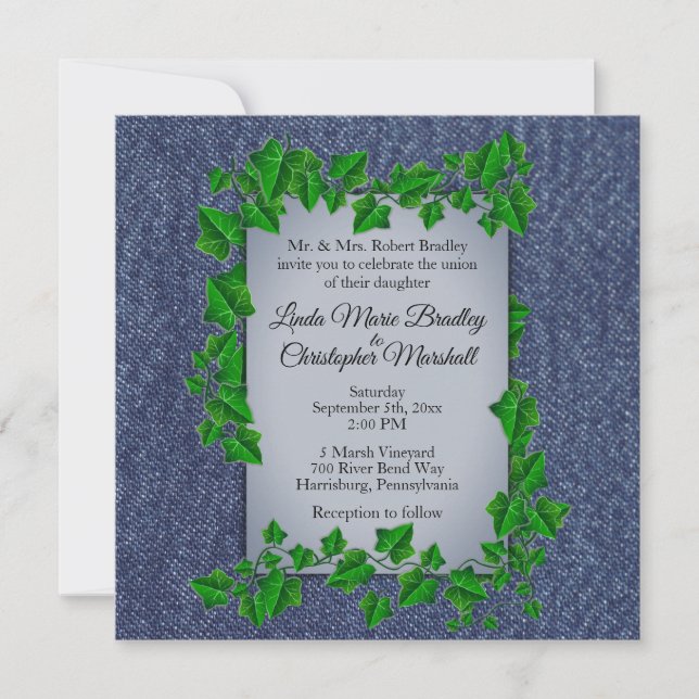 Denim Vines Wedding Invitation  (Front)