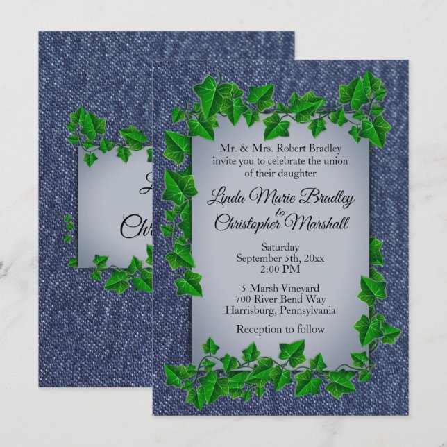 Denim Vines Wedding Invitation  4.5" x 6.25" (Front/Back)