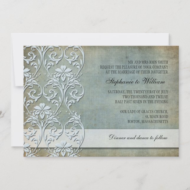 Denim Vintage Floral Swirl Wedding Invitation (Front)