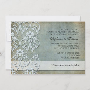 Denim Vintage Floral Swirl Wedding Invitation