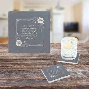 Denim White Flora Customizable Verse Stone Coaster