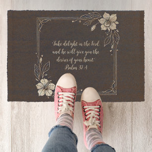 Denim White Floral Customizable Bible Verse  Fiber Doormat