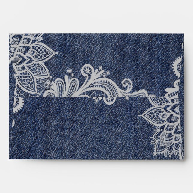 Denim & White Floral Lace Elegant Invitation Envelope (Back (Top Flap))