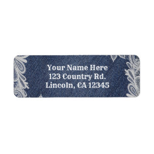 Denim & White Floral Lace Elegant Wedding Label