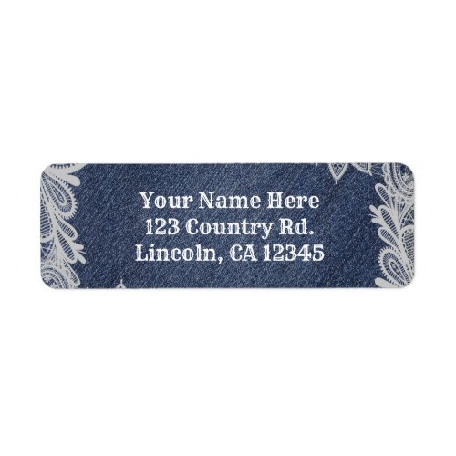 Denim  White Floral Lace Elegant Wedding Label