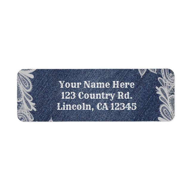 Denim & White Floral Lace Elegant Wedding Label (Front)
