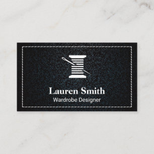 Denim White Stitched Border Thread and Needle Business Card