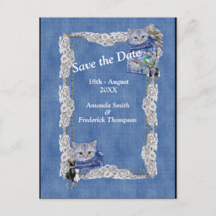 Denim with Cream Flower Lace and Costume Jewelry Announcement Postcard