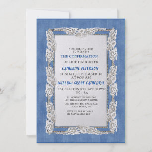 Denim with Cream Flower Lace Invitation