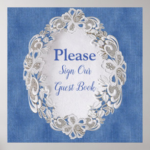 Denim with Cream Flower Lace Poster