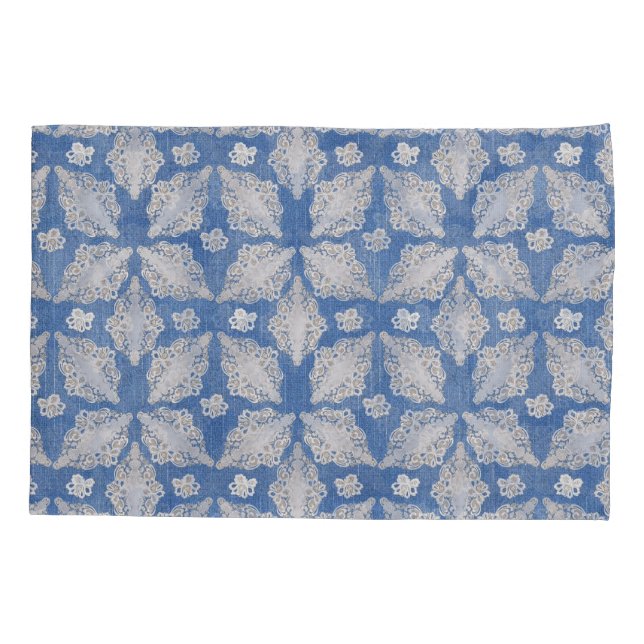 Denim with Lace Repeat Pattern Pillow Case (Back)