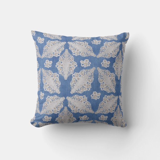 Denim with Lace Repeat Throw Pillow (Front)