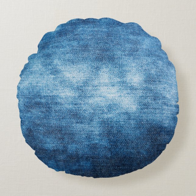 Denim worn fabric texture for background. Jeans Round Pillow (Front)