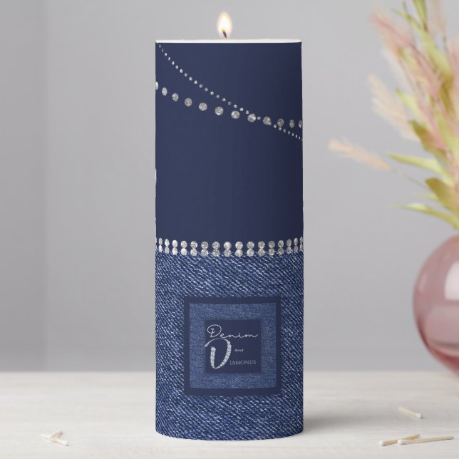 Denims and diamonds Pillar Candle (In Situ)