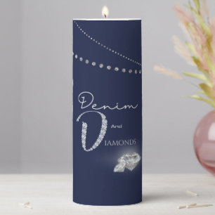Denims and diamonds Pillar Candle