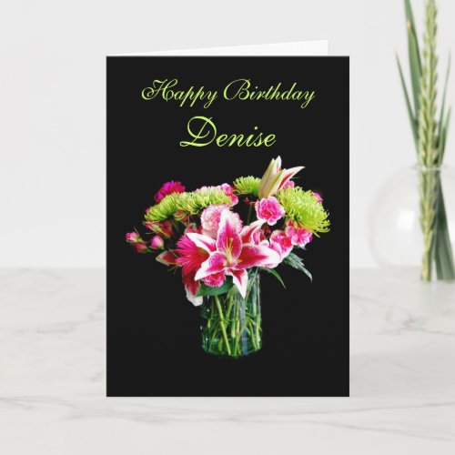 Denise Happy Birthday Stargazer Lily Bouquet Card