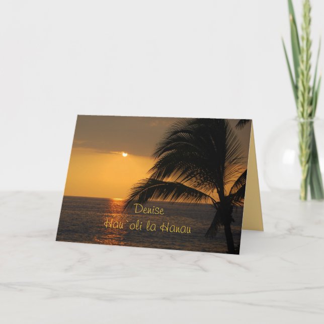 Denise Hawaiian Happy Birthday Tropical Sunset Card (Front)