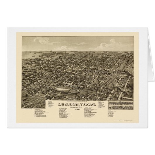 Denison, TX Panoramic Map - 1886 Cards (Front Horizontal)