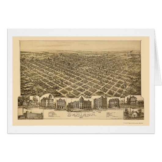 Denison, TX Panoramic Map - 1891 Cards (Front Horizontal)