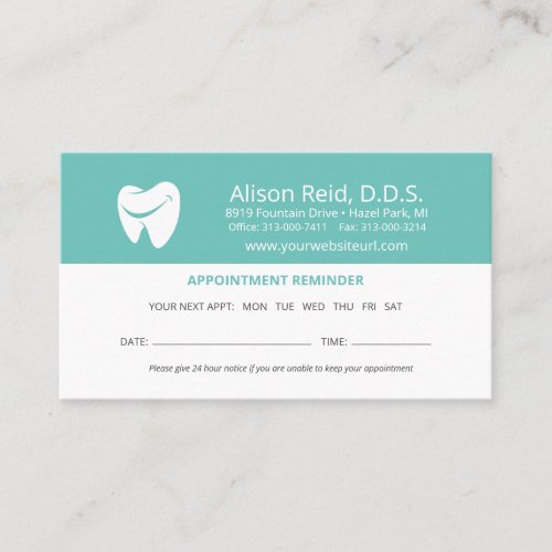 Denist Appointment Reminder Dental Office  Busines Business Card
