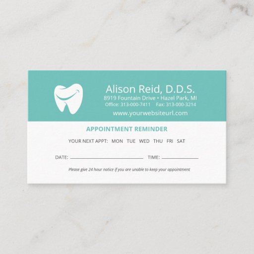 Customizable Denist Appointment Reminder Dental Office Busines Business Card