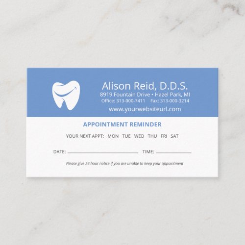 Denist Appointment Reminder Dental Office  Business Card